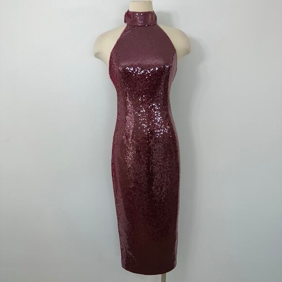 Rebecca Vallance Zelda Bow-Detailed Sequined Midi Dress Red US 4 - Picture 2 of 13